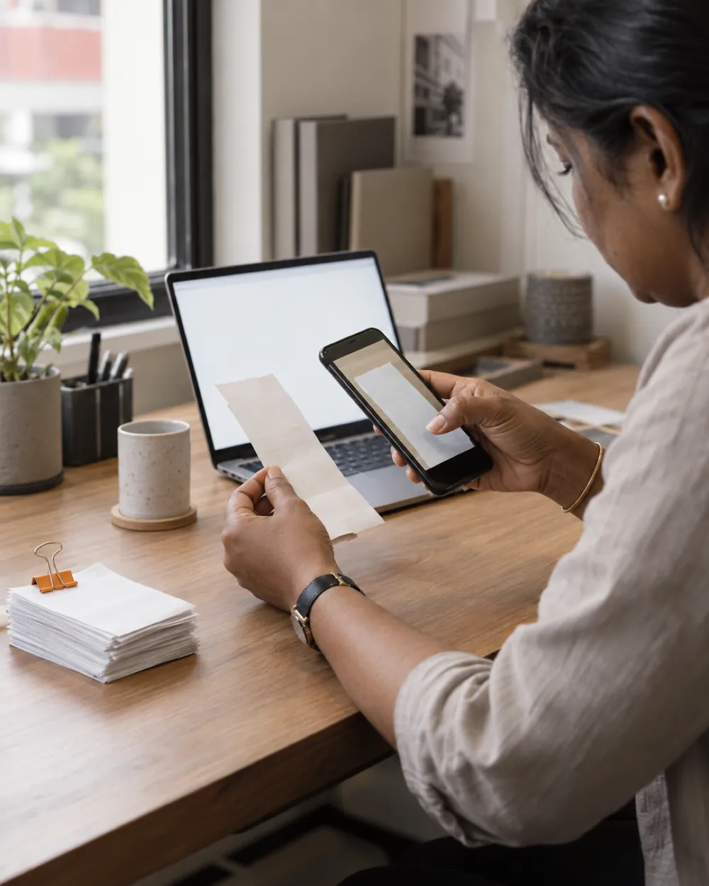 A consultant reviewing a business workflow with a Singapore SME owner