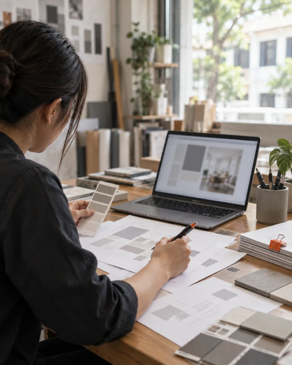 A consultant reviewing website design work with a Singapore business owner