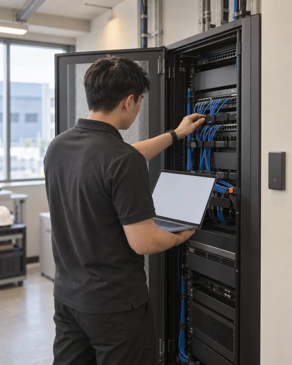 A consultant discussing information security controls with an IT team