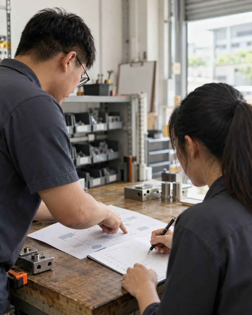 顾问正与企业团队审阅 ISO 9001 流程