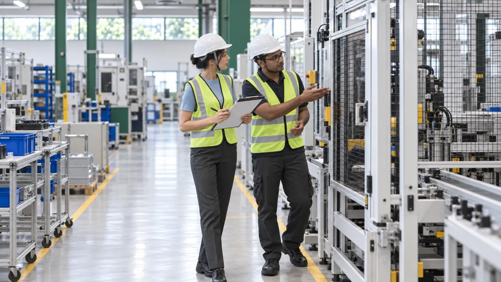 A consultant checking machine guarding