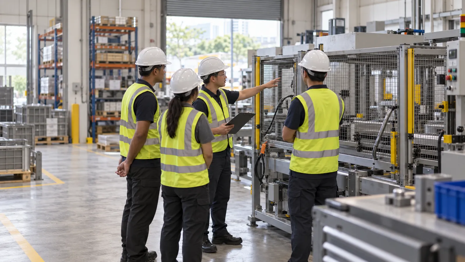 A consultant reviewing work-at-height controls with a construction site team